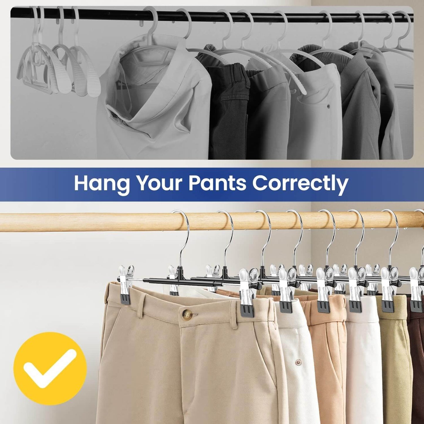 12 Inch Adjustable Pants Hangers with Non-Slip Grips
