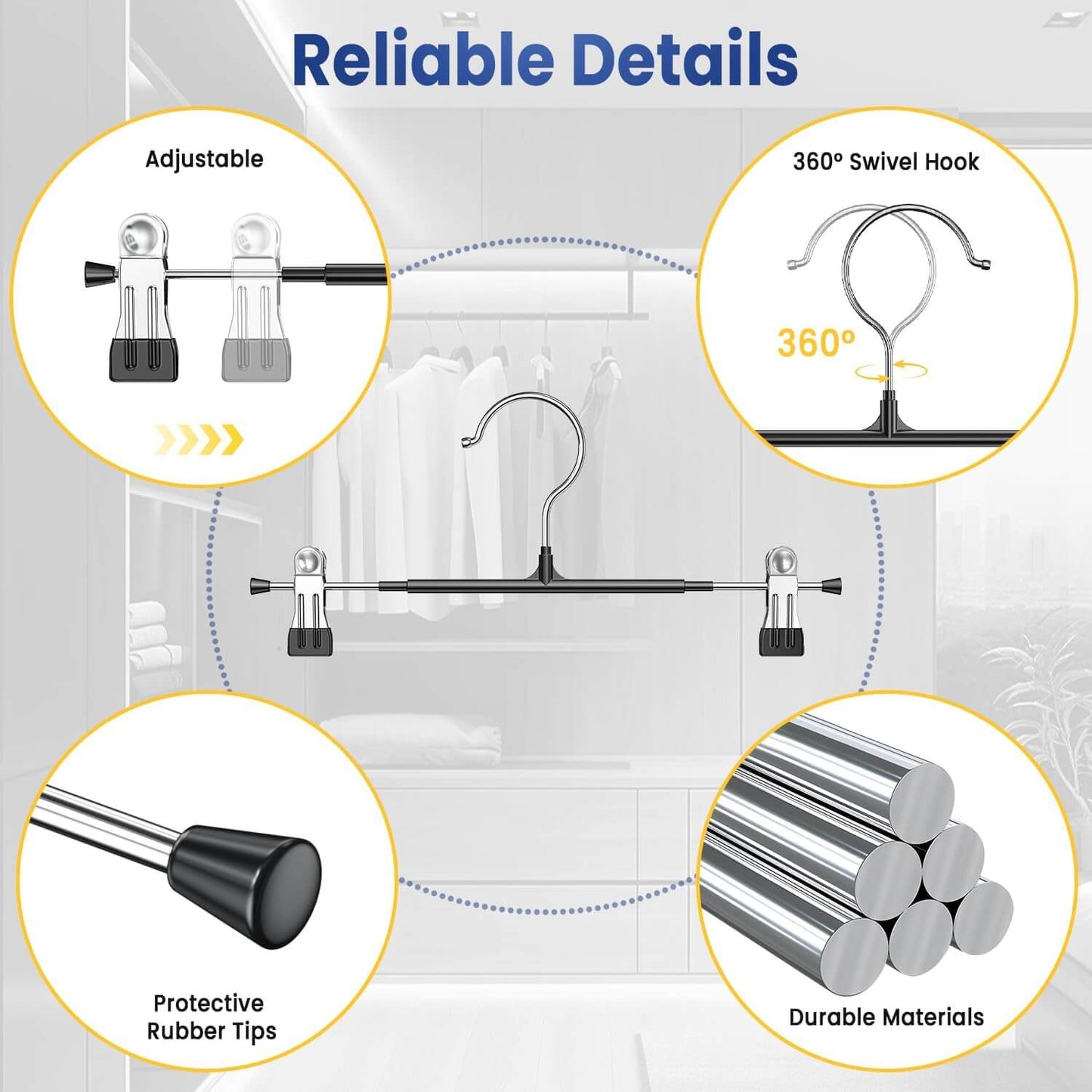 12 Inch Adjustable Pants Hangers with Non-Slip Grips