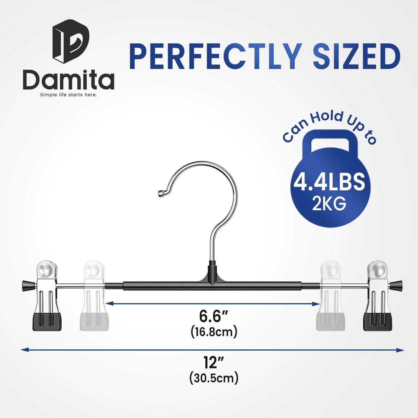 12 Inch Adjustable Pants Hangers with Non-Slip Grips