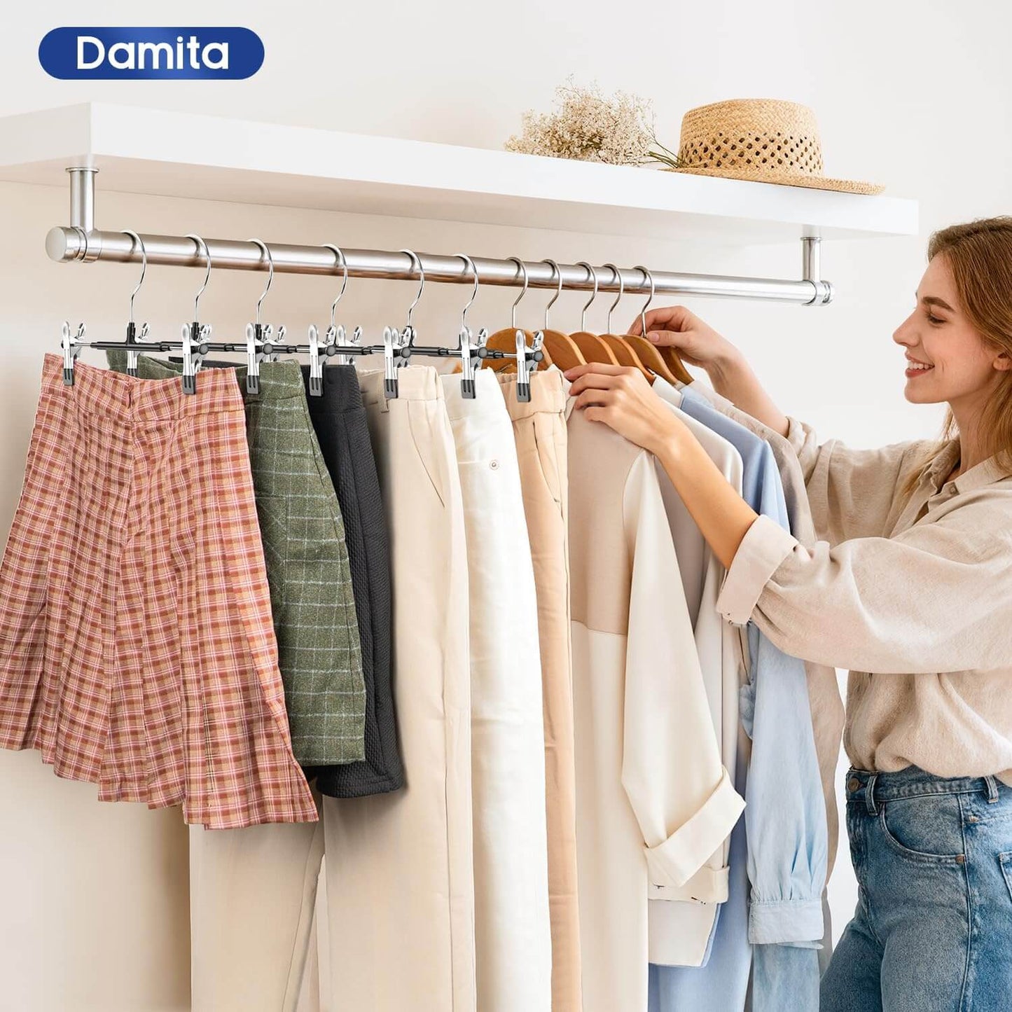 12 Inch Adjustable Pants Hangers with Non-Slip Grips
